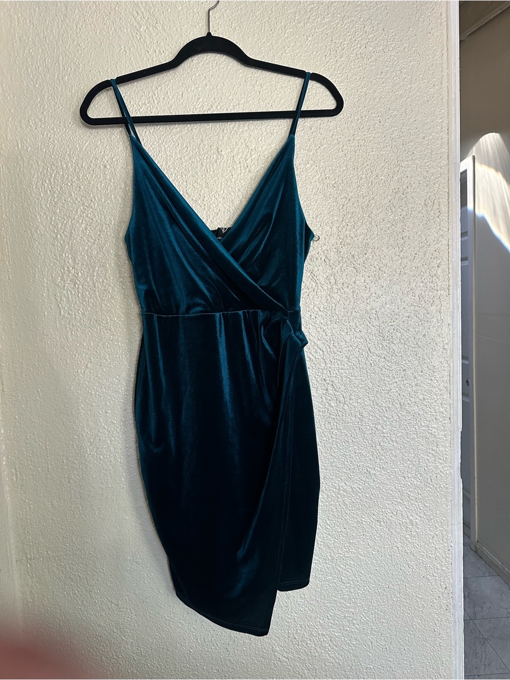 Windsor Teal Velvet Wrap Mini Dress